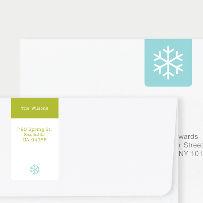 Snowflake Square Return Address Stickers - Green