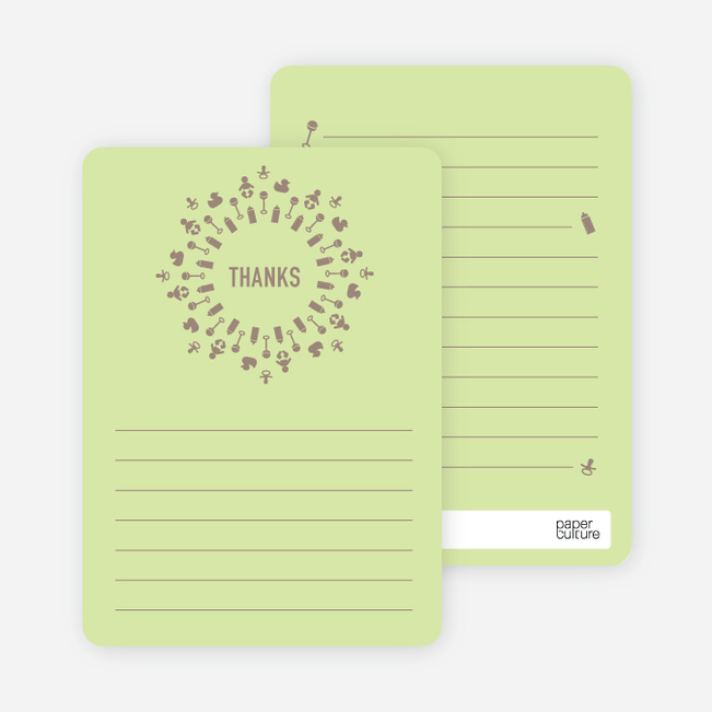 Baby Icon Burst Matching Thank You Cards - Lime Drop