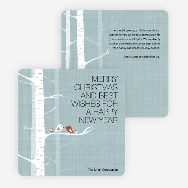 Bird Family Holiday Cards with Wishes for a Merry Christmas - Blue