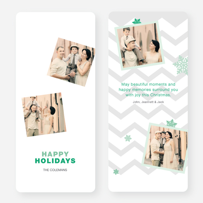 Chevron Pattern Snowflake Holiday Cards - Green