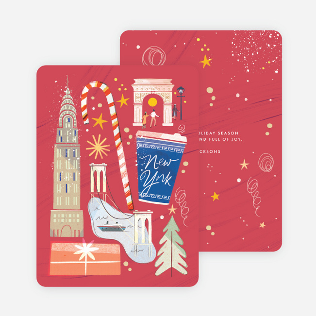 New York Collage Holiday Cards - Red