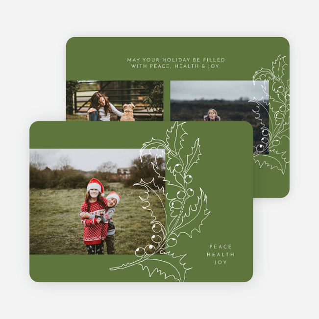 Holly Outline Multi Photo Holiday Cards - Green