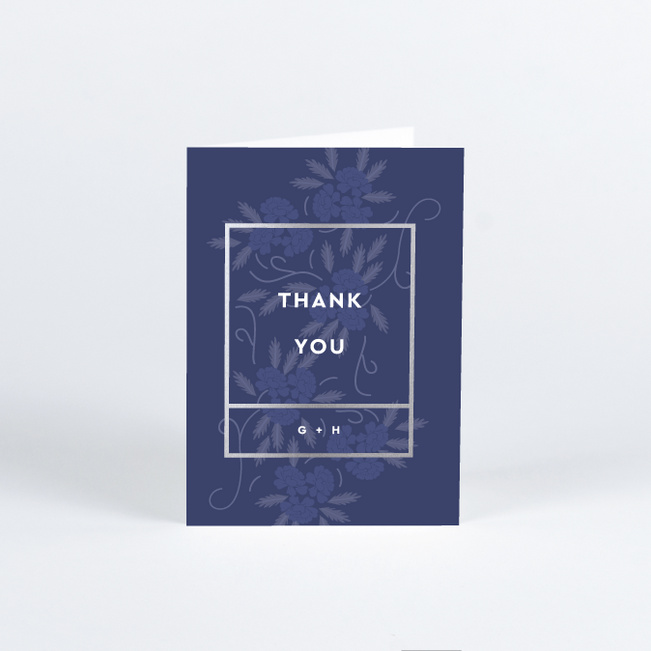 Floral Watermark Wedding Thank You Cards - Blue