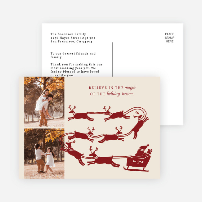 Seasonal Sleigh Ride Holiday Cards and Invitations - Beige