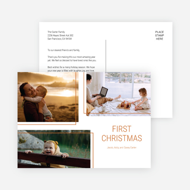 Simple Trio Personalized Christmas Cards - Orange
