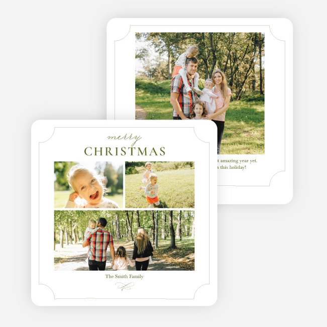 Festive Photo Collage Personalized Christmas Cards - Green