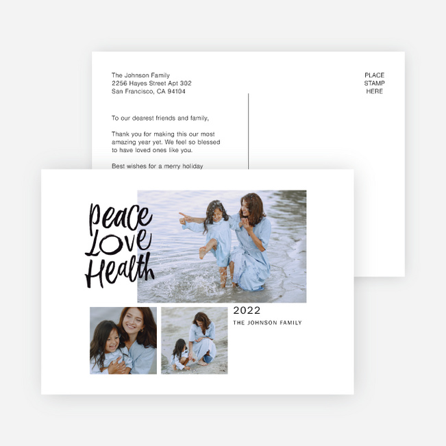 Peace Love Health New Year Cards and Invitations - White