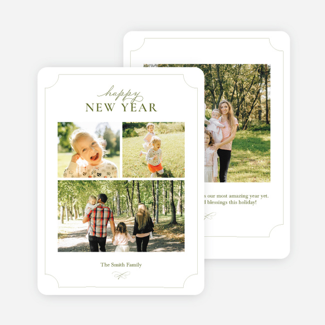 Festive Photo Collage New Year Cards and Invitations - Green