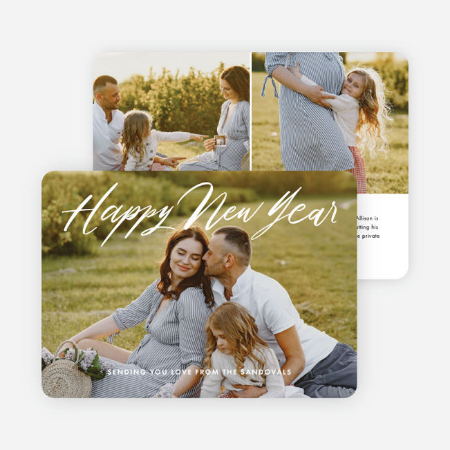 Peaceful & Joyful Tidings New Year Cards and Invitations - White