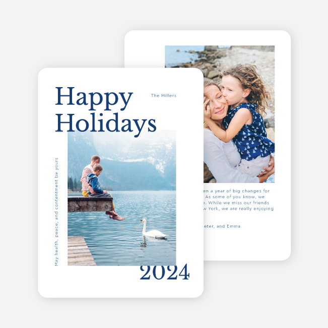 Happiness Aligned Multi Photo Holiday Cards - Blue