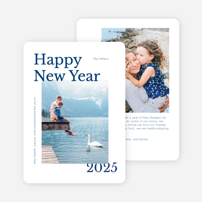 Happiness Aligned New Year Cards and Invitations - Blue