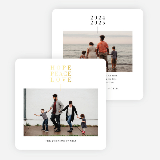 Foil Pinned Love Multi Photo Holiday Cards - Yellow