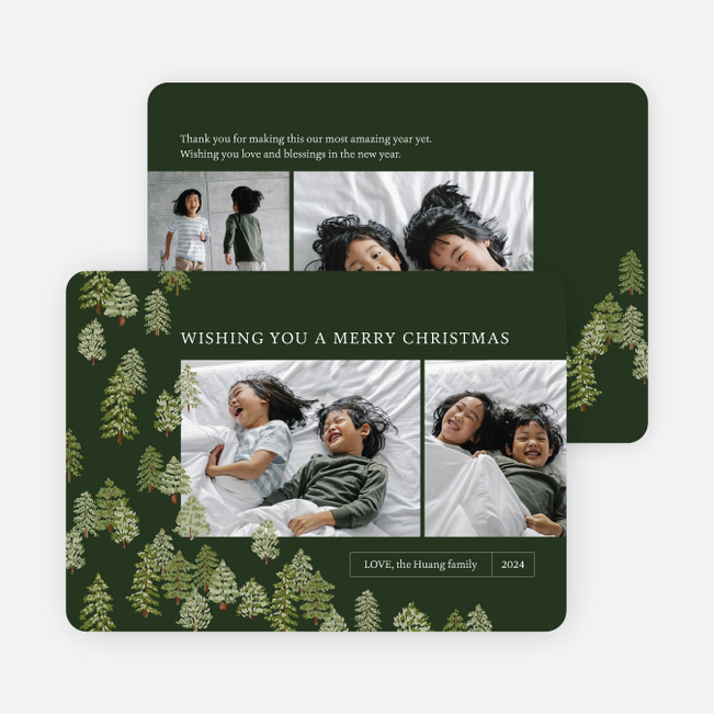 Peaceful Forest Wishes Personalized Christmas Cards - Green