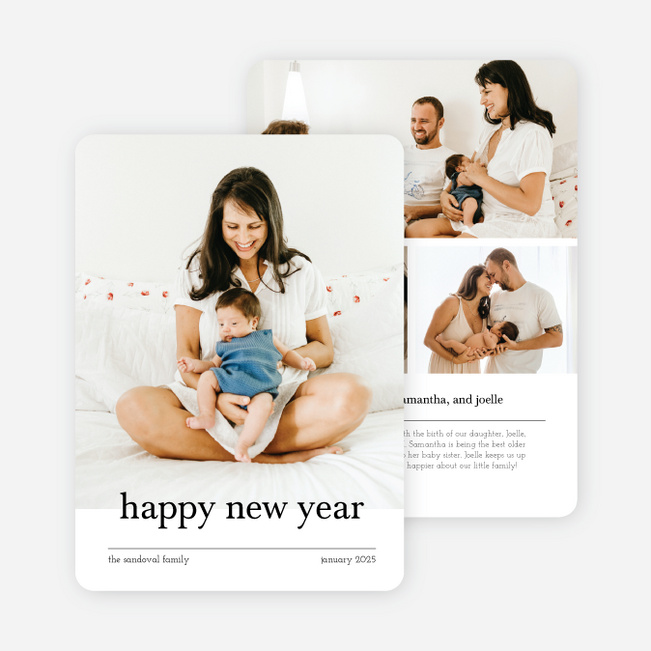 Happiness Abound New Year Cards and Invitations - White