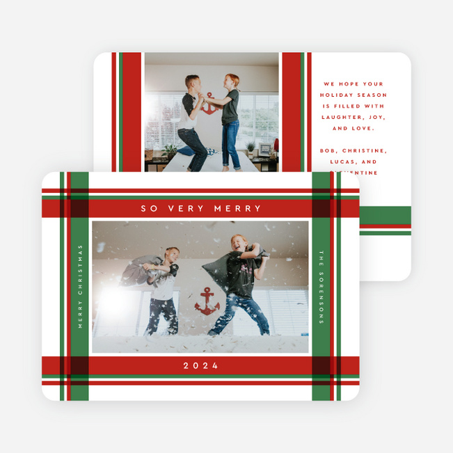 Plaid Very Merry Christmas Cards - Red