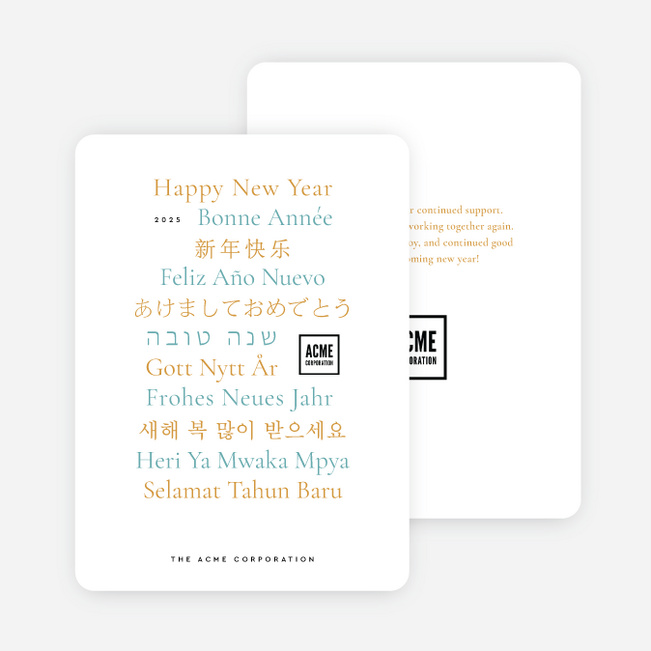 Multilingual Wishes Corporate Holiday Cards & Corporate Christmas Cards - Orange