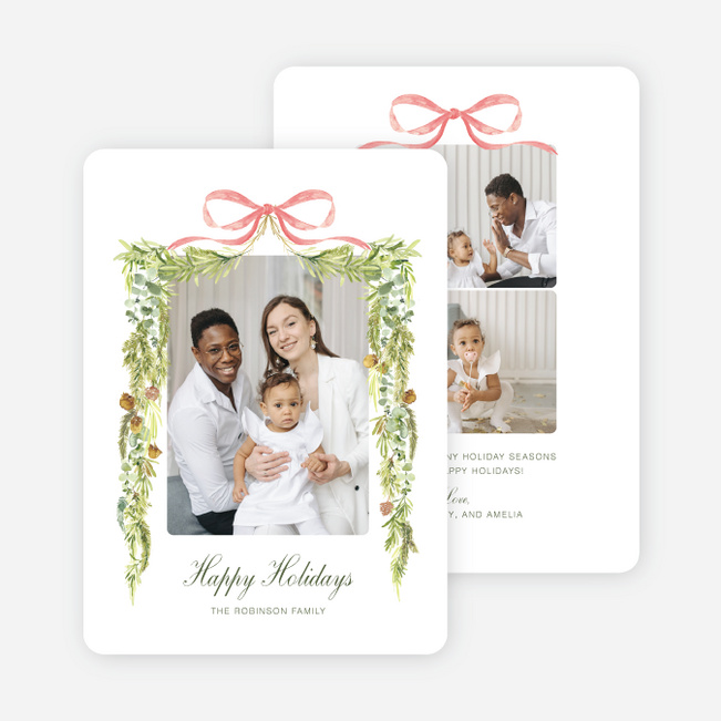 Dressed Ribbon Holiday Cards and Invitations - Green