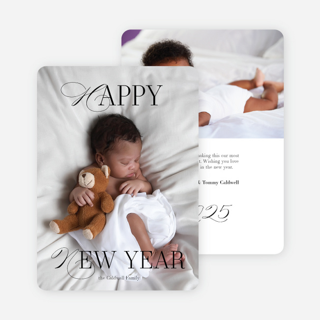 Elegantly Flourished New Year Cards and Invitations - White