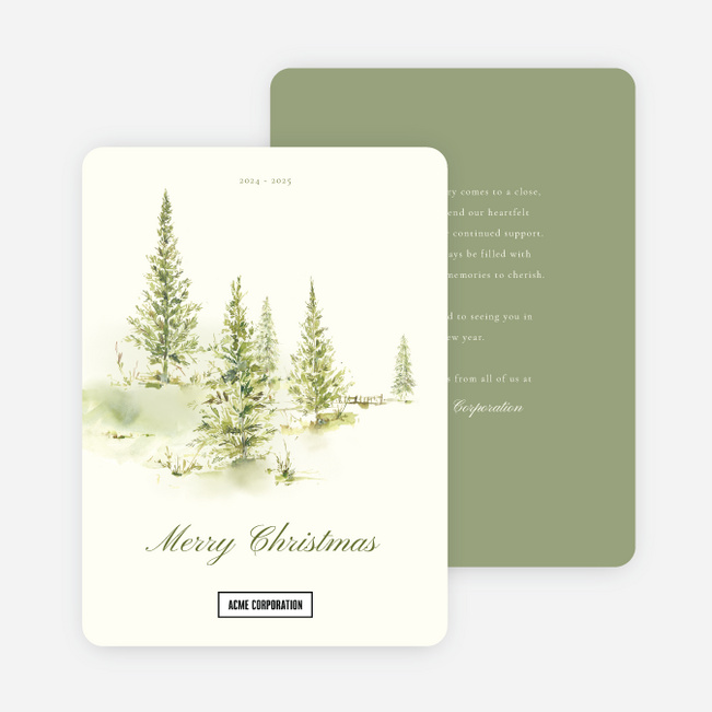 Peaceful Pines Corporate Holiday Cards & Corporate Christmas Cards - Green