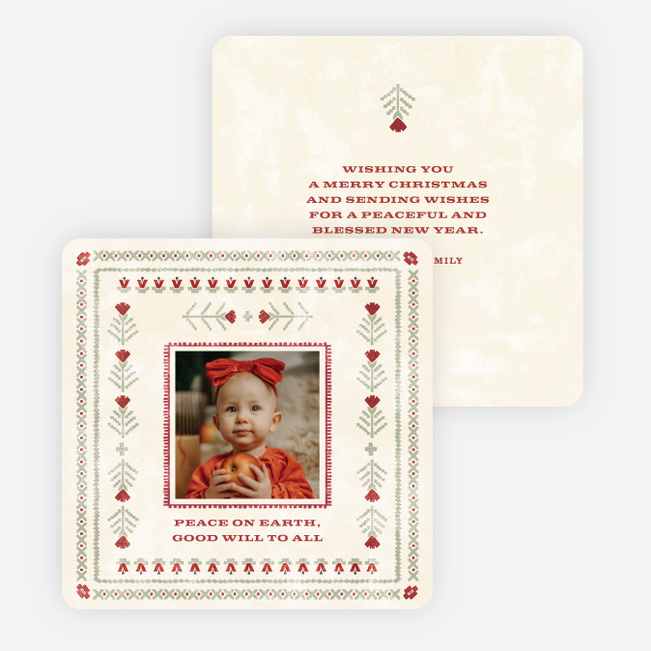 Stitched with Care Holiday Cards and Invitations - Beige