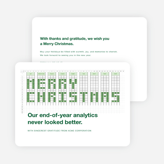 Spirited Spreadsheet Corporate Holiday Cards & Corporate Christmas Cards - Green