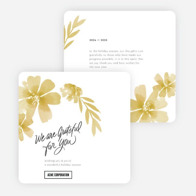 Golden Yuletide Petals Corporate Holiday Cards & Corporate Christmas Cards - White