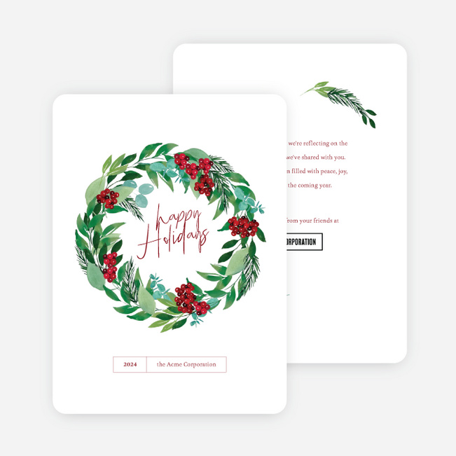 Winter Garland Corporate Holiday Cards & Corporate Christmas Cards - White