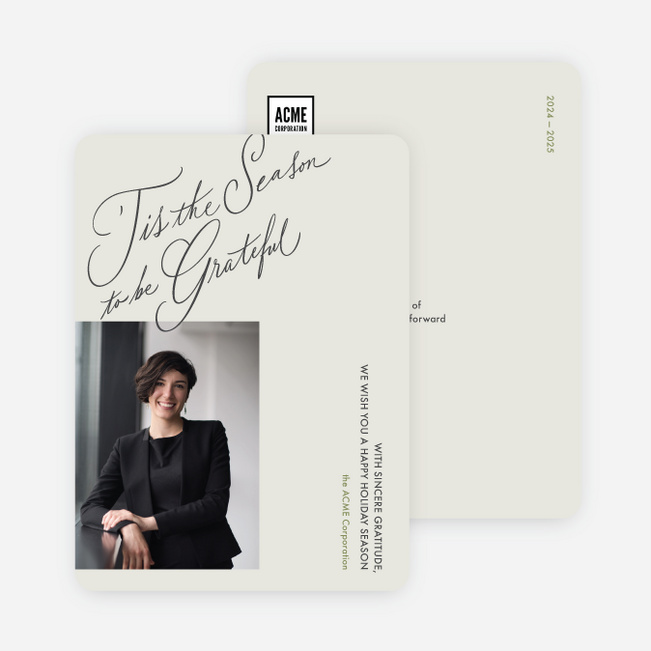 Thankful Flourish Corporate Holiday Cards & Corporate Christmas Cards - Beige