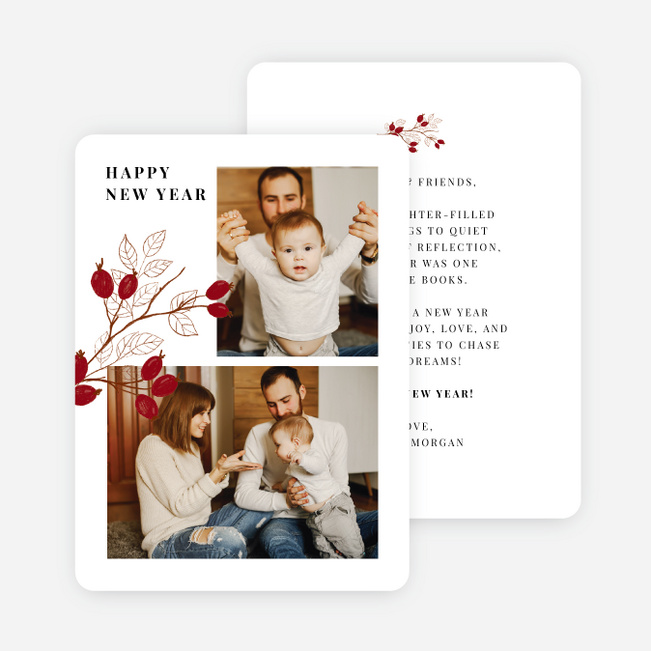 Frosted Ruby Berries New Year Cards and Invitations - White