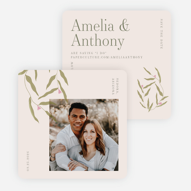 Softly Blooming Save the Date Cards - Green