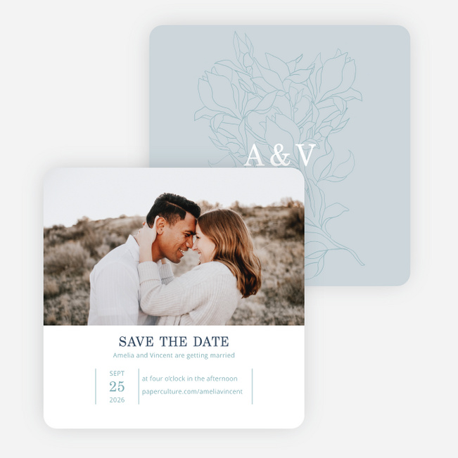 Vintage Garden Save the Date Cards - Blue