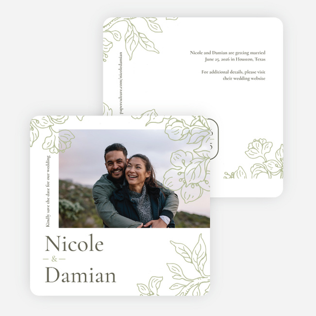 Garden Vines Save the Date Cards - Green