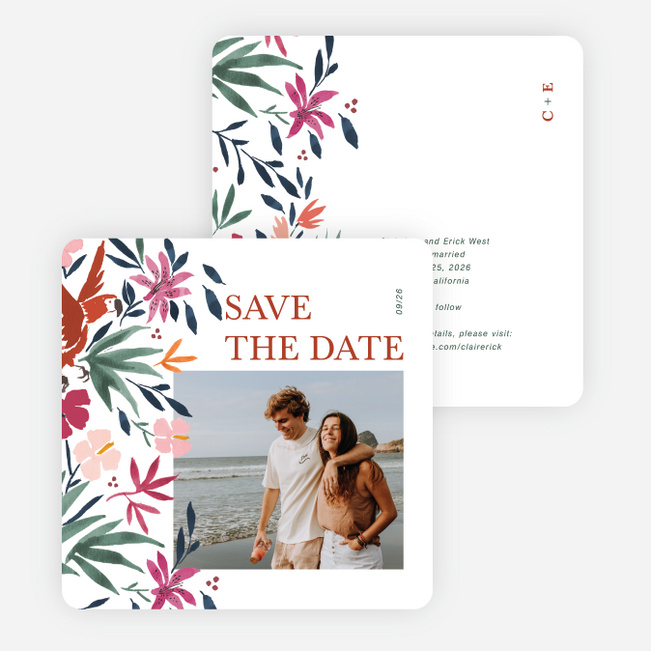 Exotic Floral Save the Date Cards - White