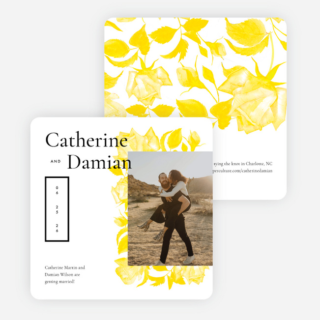 Etchings Of Roses Save the Date Cards - Yellow