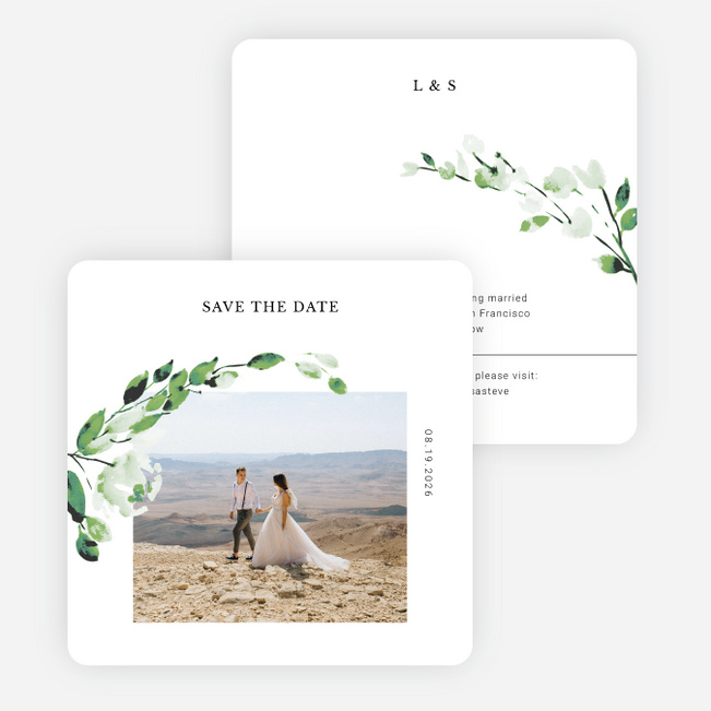 Delicate Trailing Vine Save the Date Cards - White